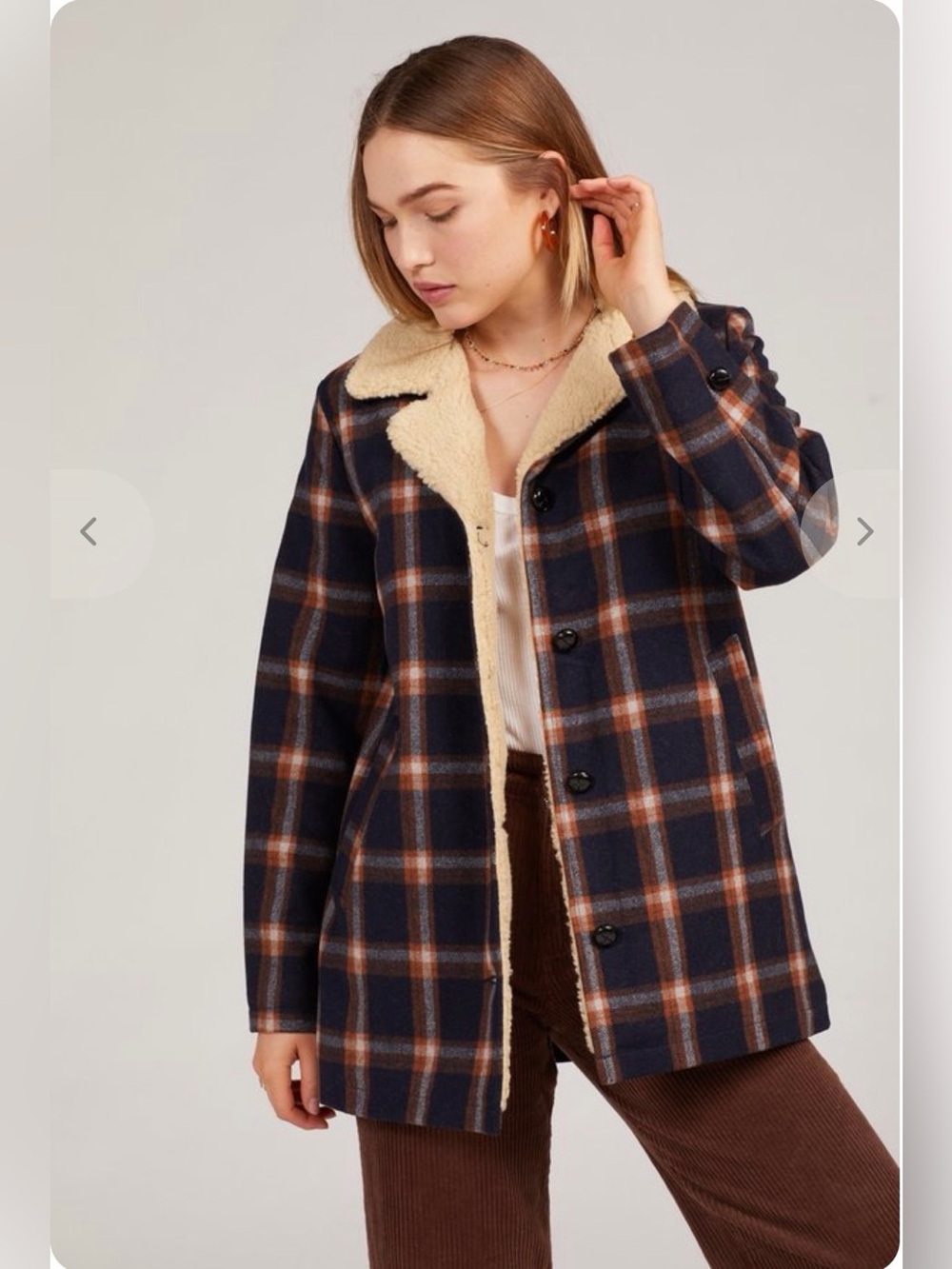 Free People × ROLLAS Check Sherpa Coat Chore Barn Jacket Wool Cozy